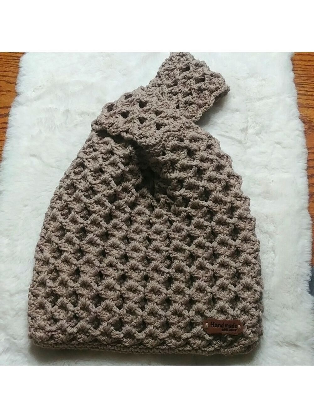 Handmade Crocheted and lined Japanese Coco Knot Bag 100% Cotton Khaki- 10x9